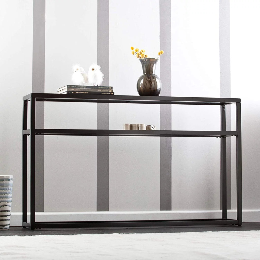 Black Metal Console Table with Glass Shelf L690316