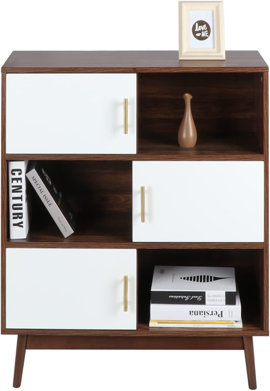 Walnut Storage Cabinet with Doors and Open Shelves X73589