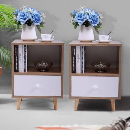 Set of 2 White Night Stand with Drawer K446051
