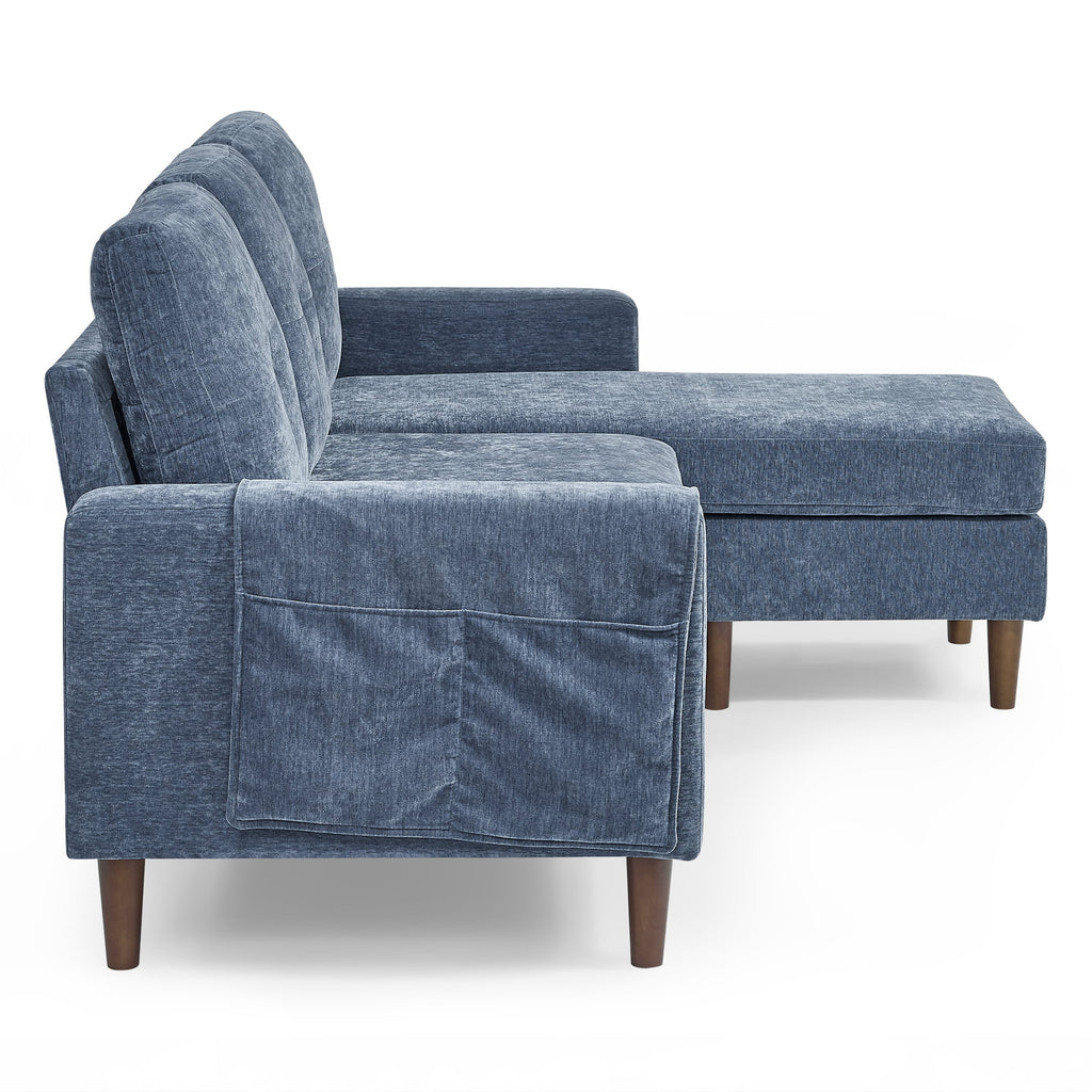 80" Convertible Sectional Sofa Couch, 3 Seats L-shape Sofa with Removable Cushions and Pocket, Rubber Wood Legs, Navy Chenille C450