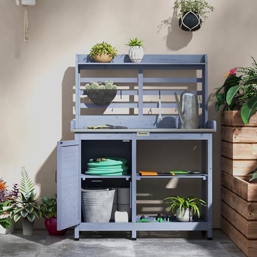 Wooden Potting Bench Table with Storage Cabinet N3435
