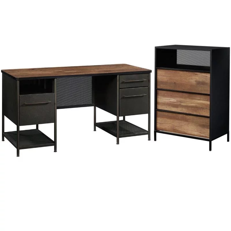 2 Piece Furniture Set with Executive Desk and 3-Drawer Metal Chest U7320