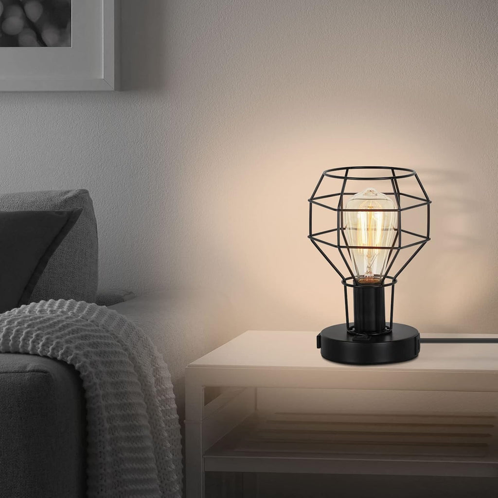 Black Industrial Table Lamp with USB Ports and AC Outlet J703117