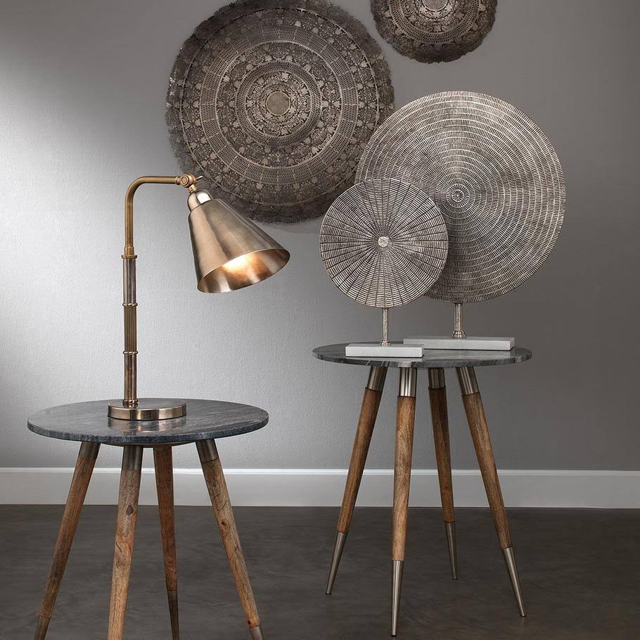 Grey Marble Side Table with Natural Wood Q875