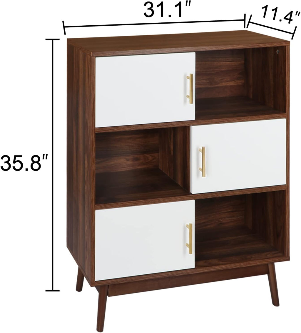 Walnut Storage Cabinet with Doors and Open Shelves X73589