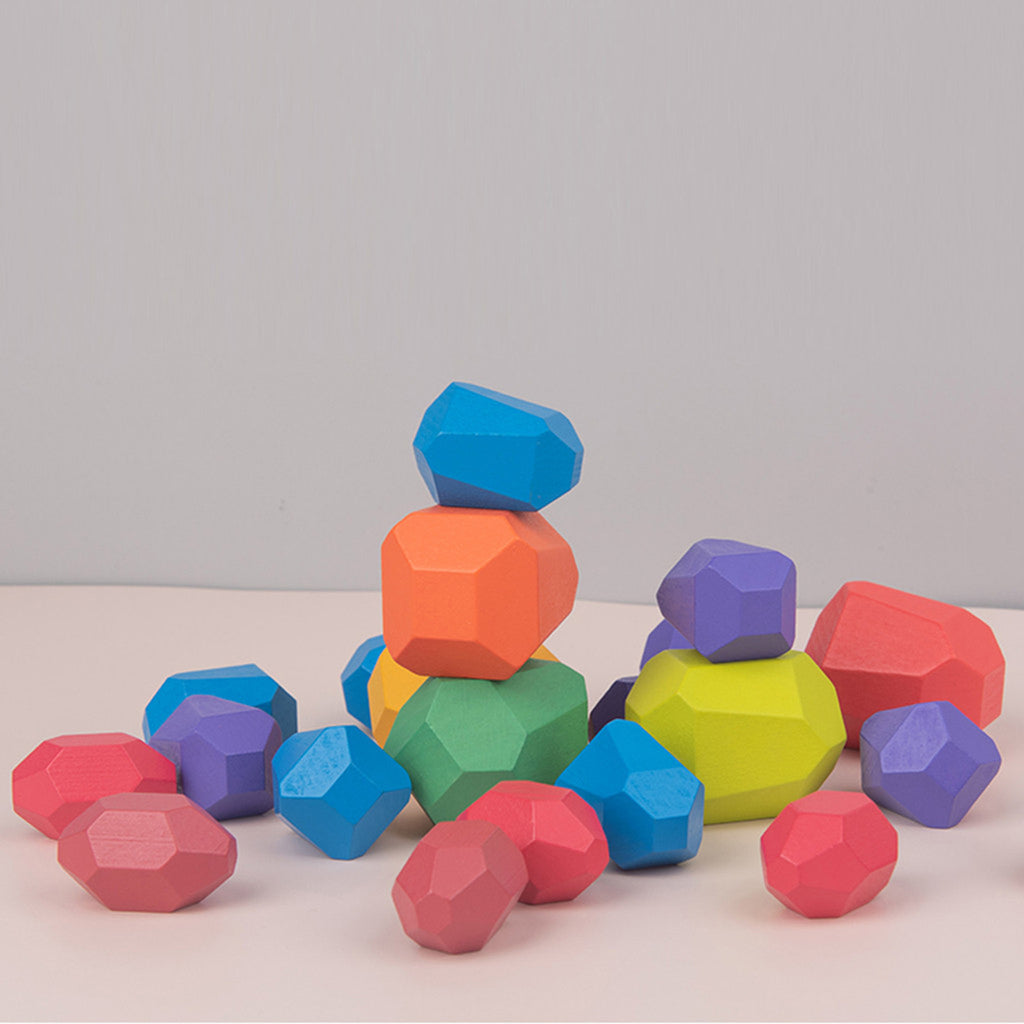 Wooden Stone Building Block Stacking Game Rainbow Toy T71391
