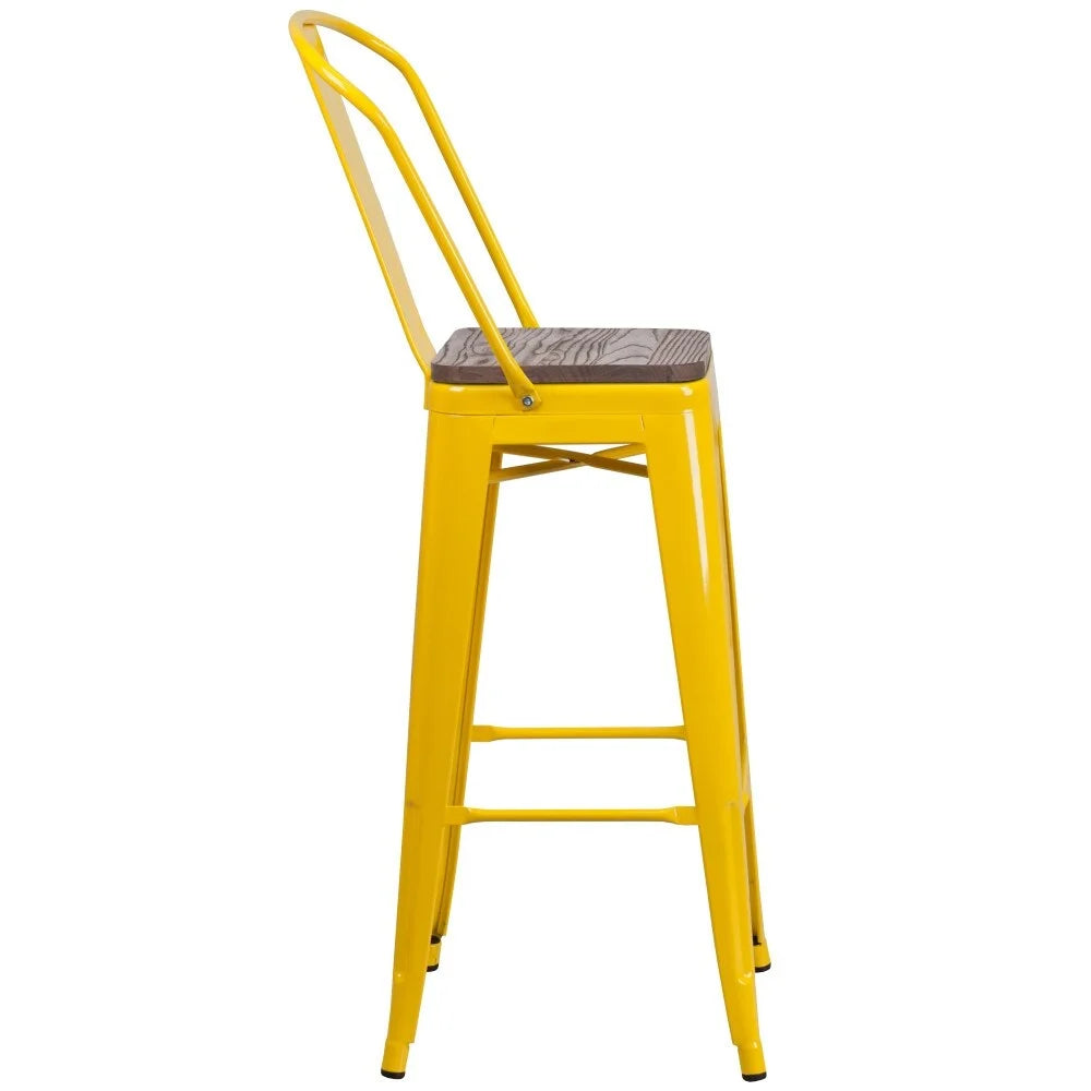 4 Pack 30" High Metal Barstool with Back and Wood Seat Yellow Z7377