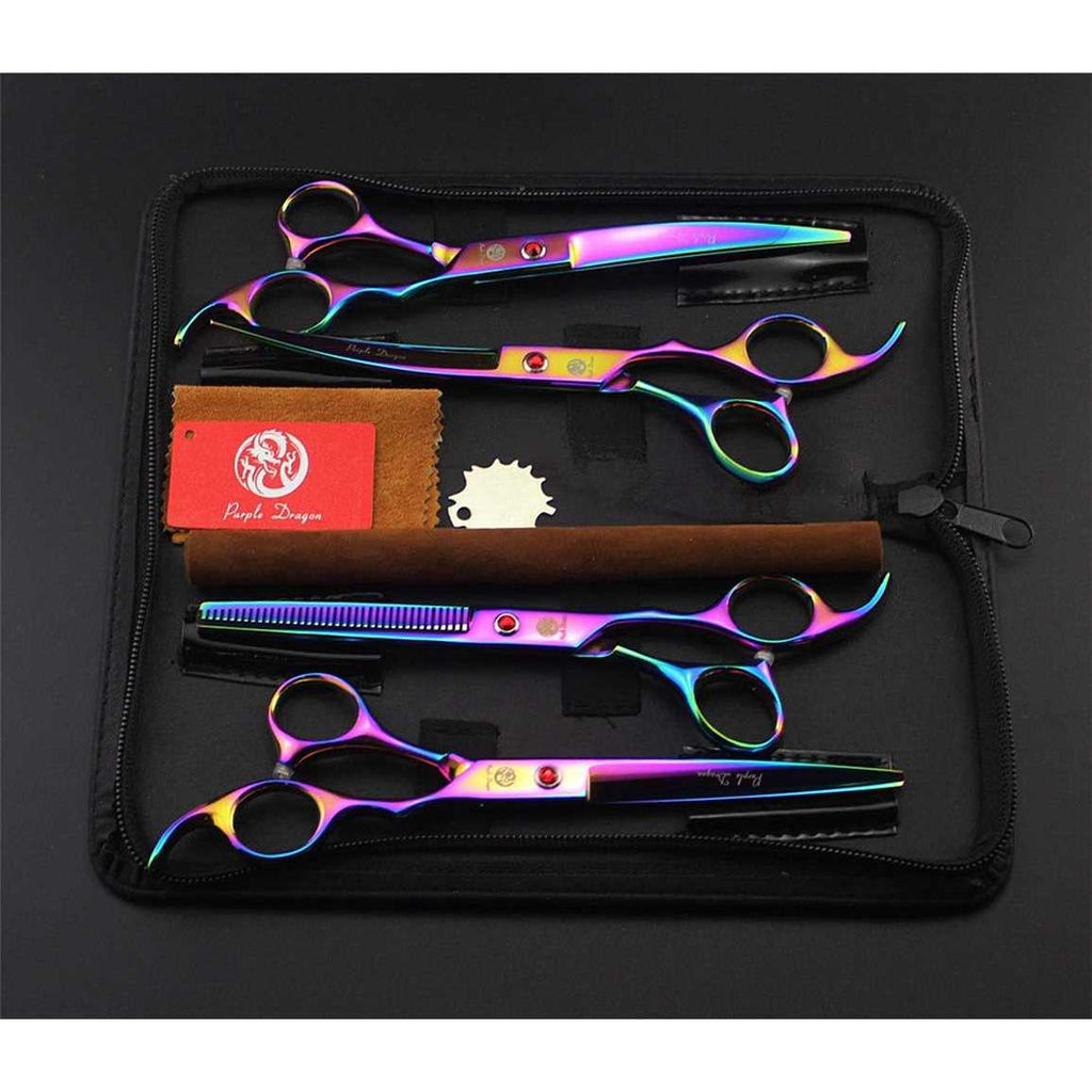 7.0 inch 4PCS Pet Grooming Scissors Kit Steel Straight Curved Thinning Blade L263