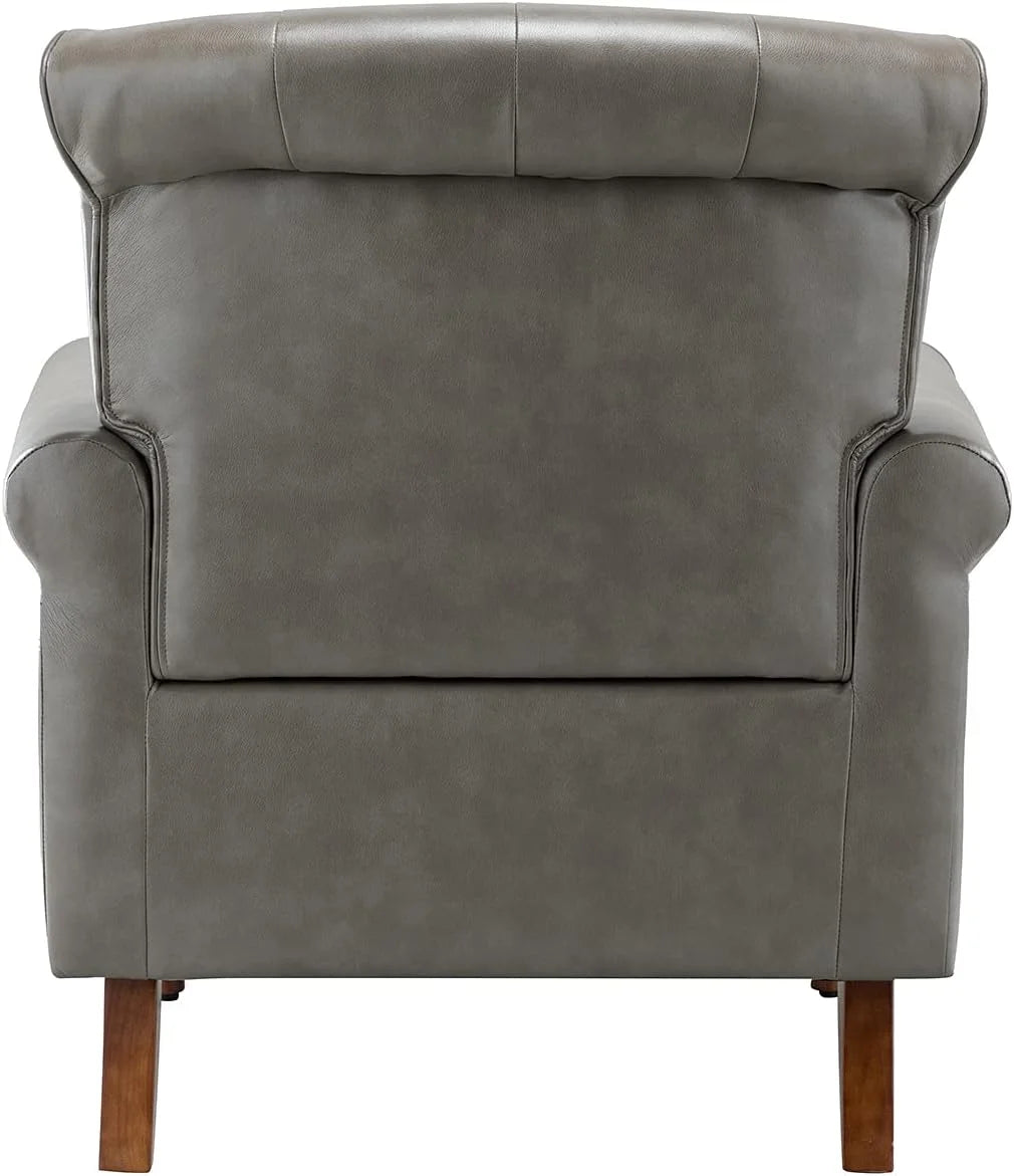 Black Faux Leather Accent Chair with Solid Wood Legs U3886