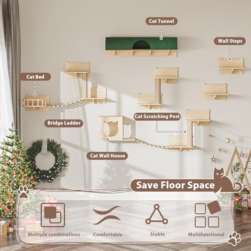 16 Pcs Wall Mounted Cat Shelves with Bed and Scratching Post A515407