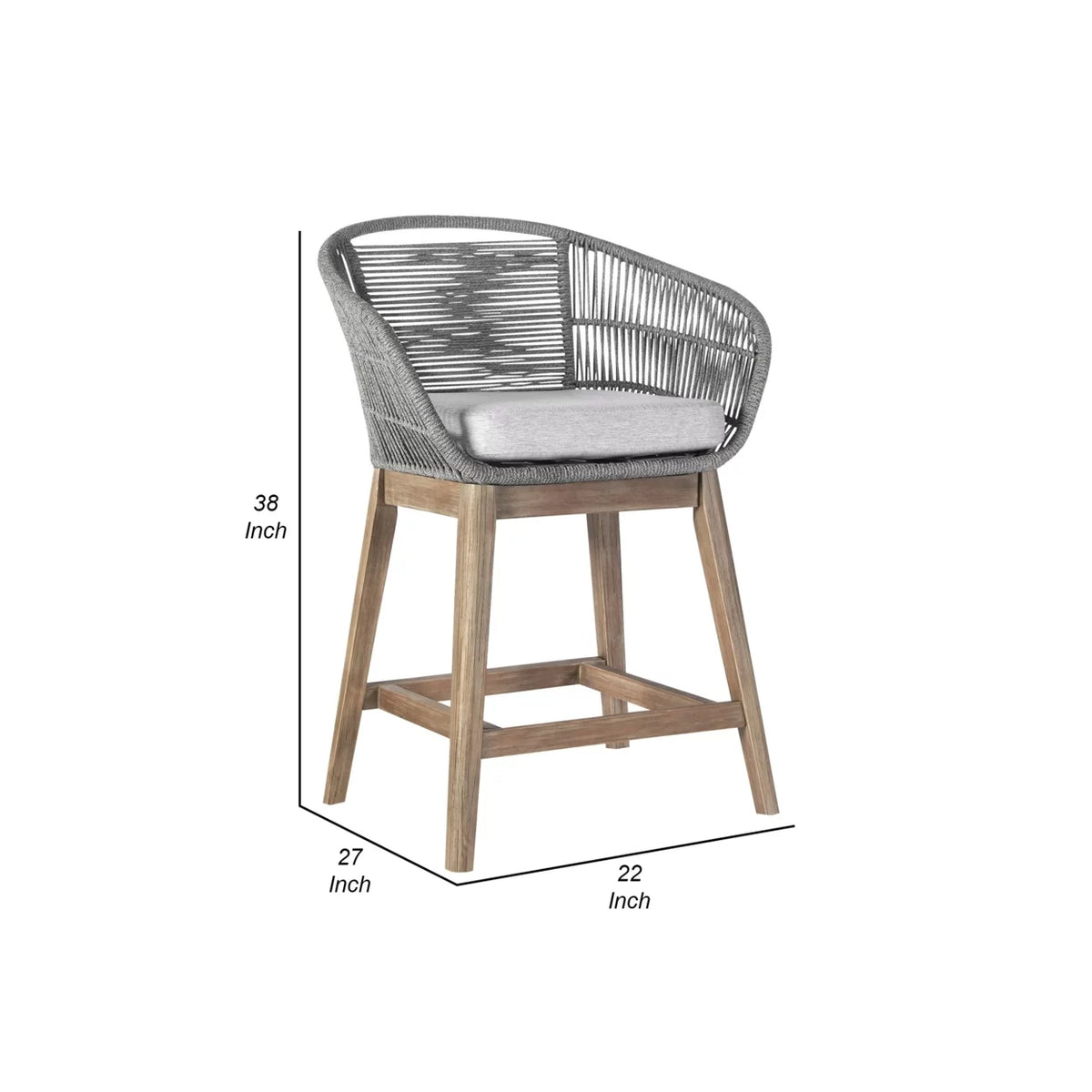 26 Inch Teak Wood Rope Woven Counter Stool Chair I503335