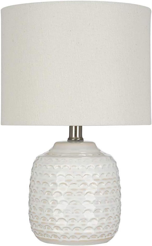 Small Textured Ceramic Accent Table Lamp with Linen Shade Q45213