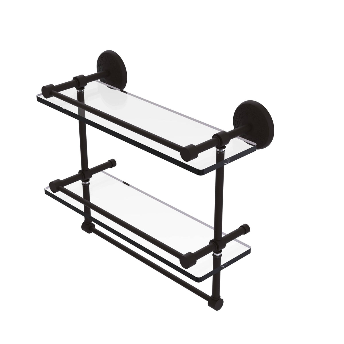 Oil Rubbed Bronze Double Glass Shelf with Towel Bar N927