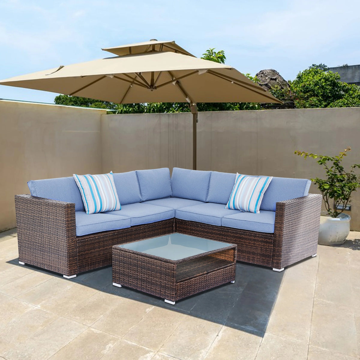 4-Piece Outdoor Wicker Sectional Sofa Set Grey X763