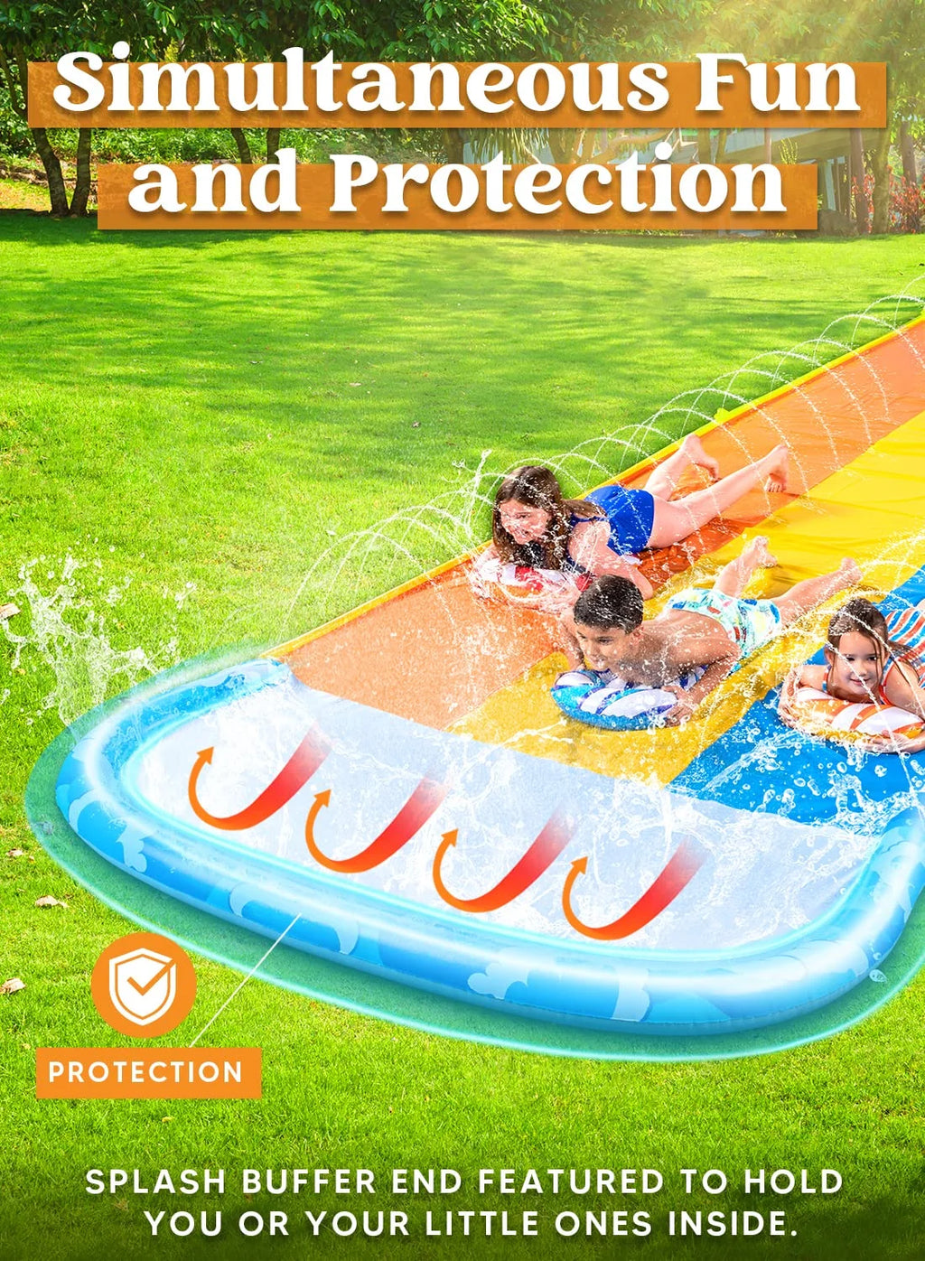 22.5ft Triple Water Slide and 3 Boogie Boards E45474