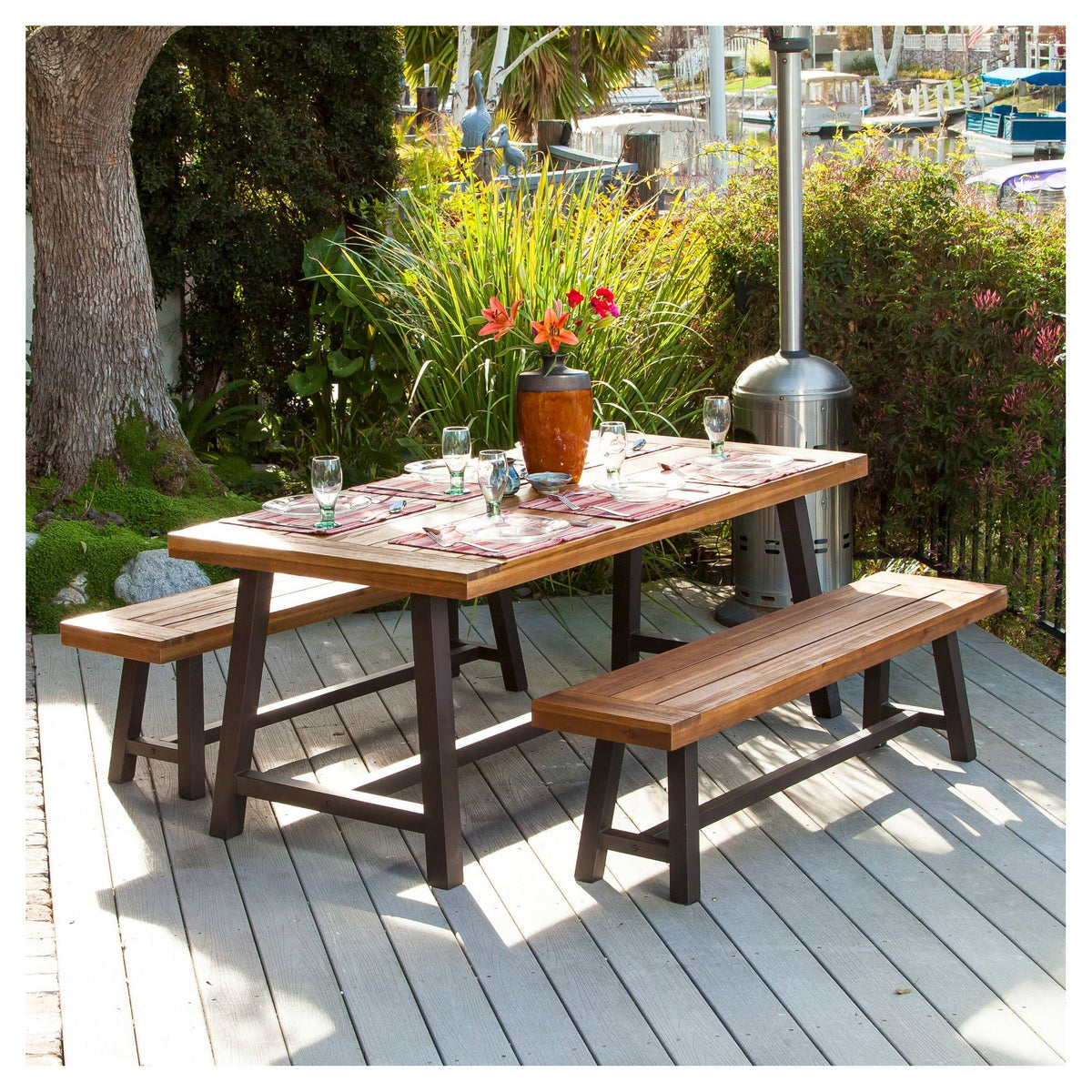 3-Piece Rustic Wood Patio Dining Set N904