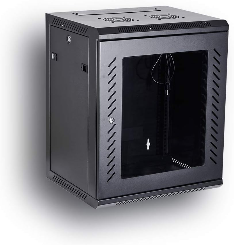 Black 19-Inch Wall Mount Server Rack Cabinet with Locking Glass Door N778