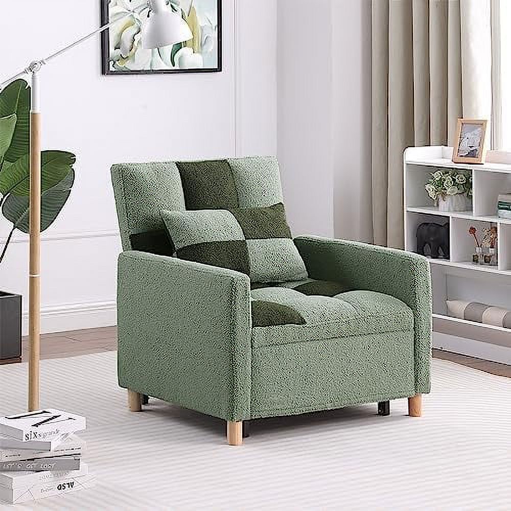 Grey Velvet Convertible Chair Bed Sleeper Chair with Pillow P454