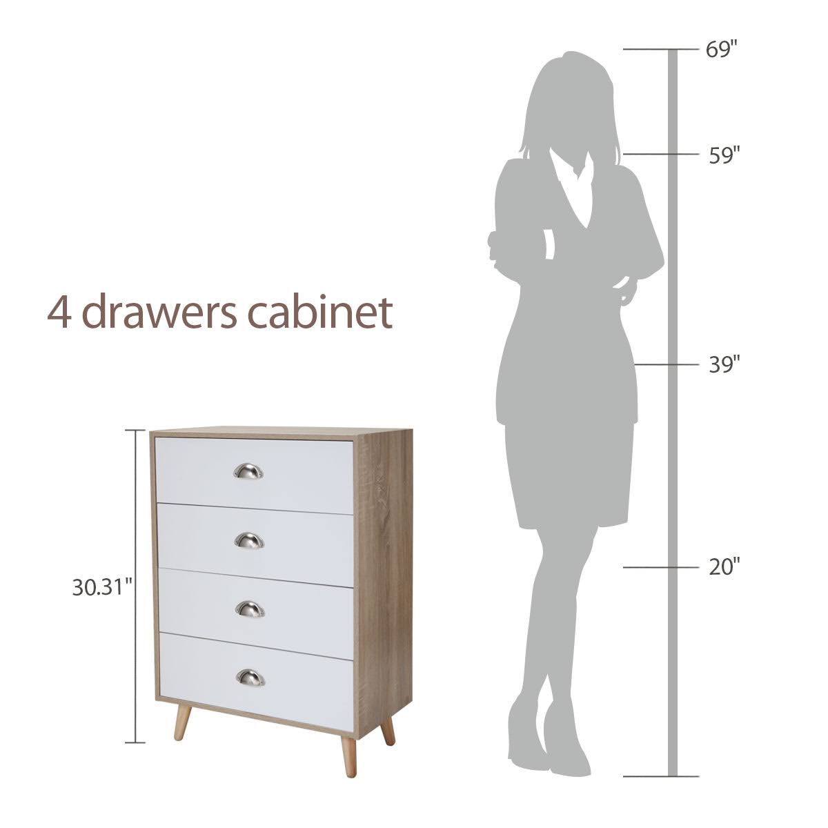 Brown 4 Drawer Nightstand Cabinet O734465