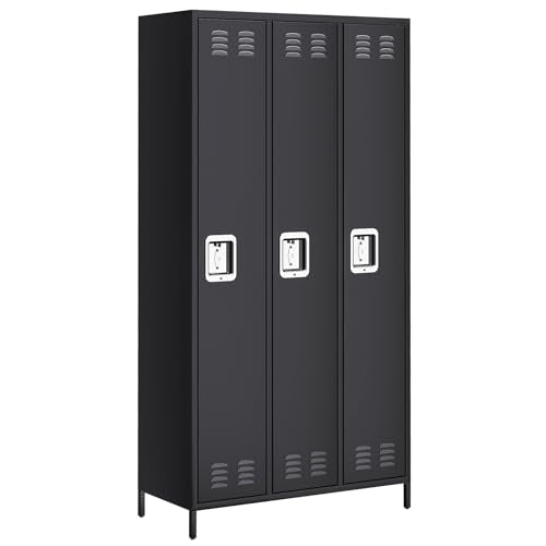 9 Door Metal Storage Cabinet with 27 Hooks and 9 Shelves, Black B811371
