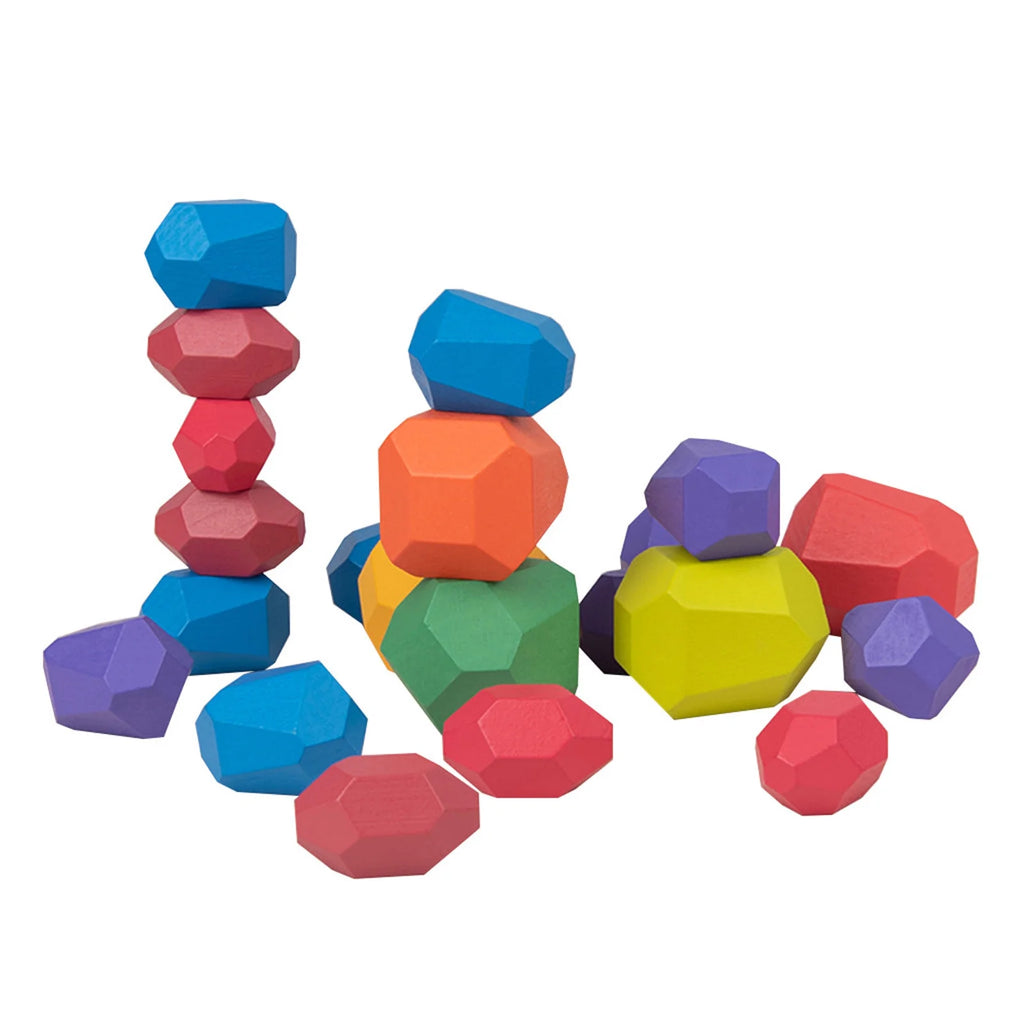 Wooden Stone Building Block Stacking Game Rainbow Toy T71391