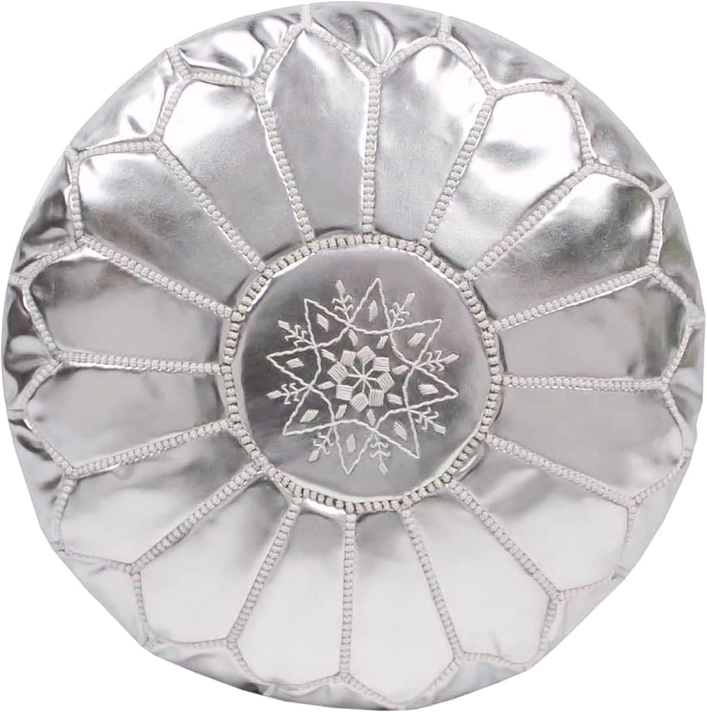 Round Moroccan Pouf Cover Genuine Leather Hand Stitched R415