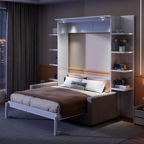 Queen Size Gray Murphy Bed with Sofa Cushion T77363