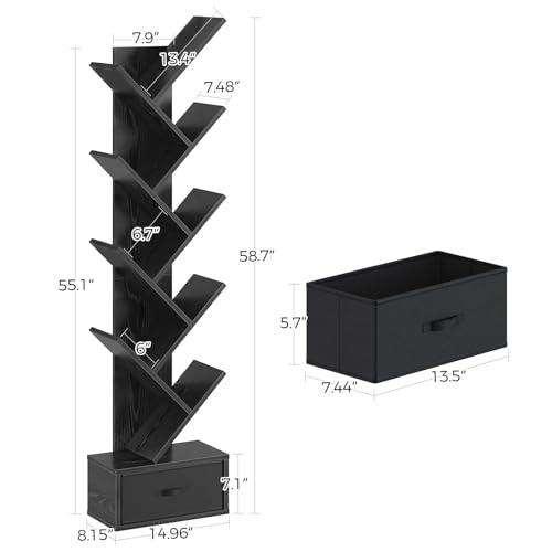Rustic Brown 7 Shelf Wooden Bookshelf with Drawer X746147