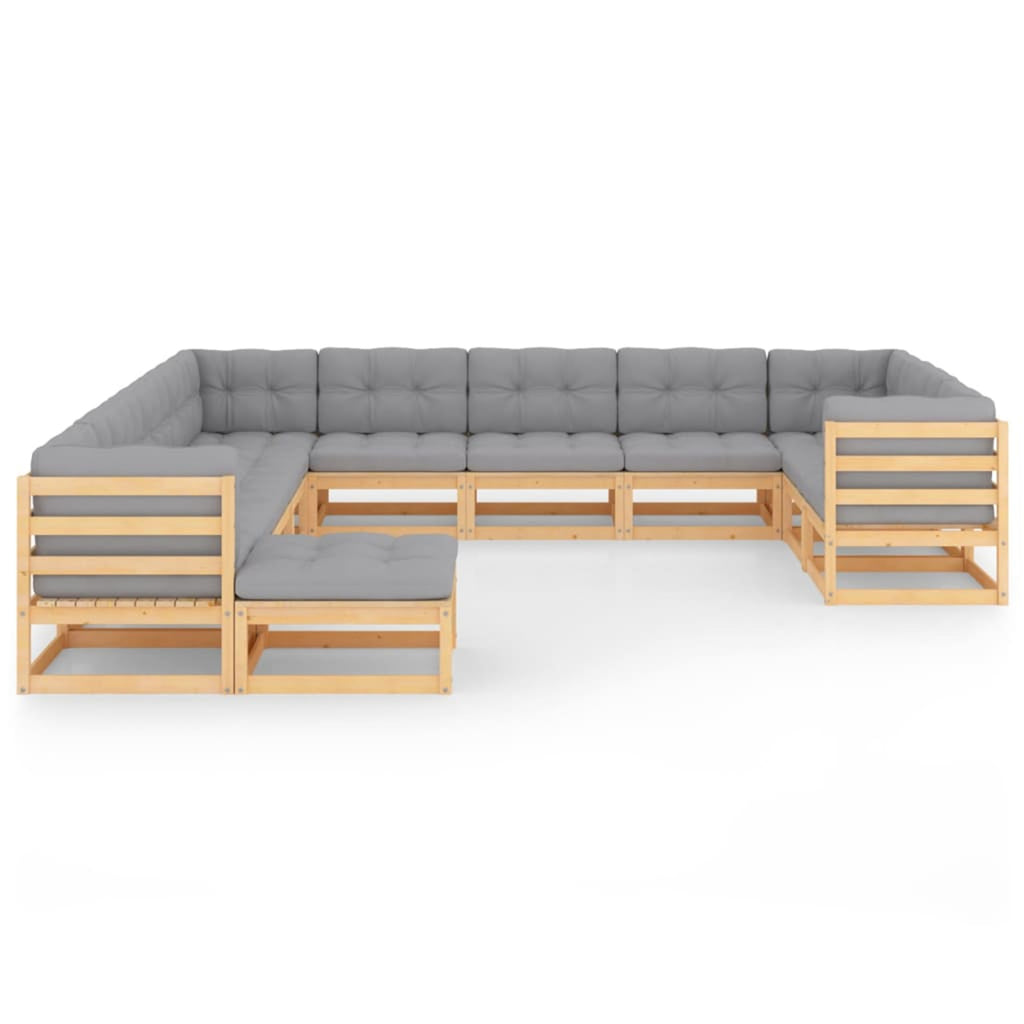 12 Piece Gray Cushion Pinewood Patio Lounge Set D5523