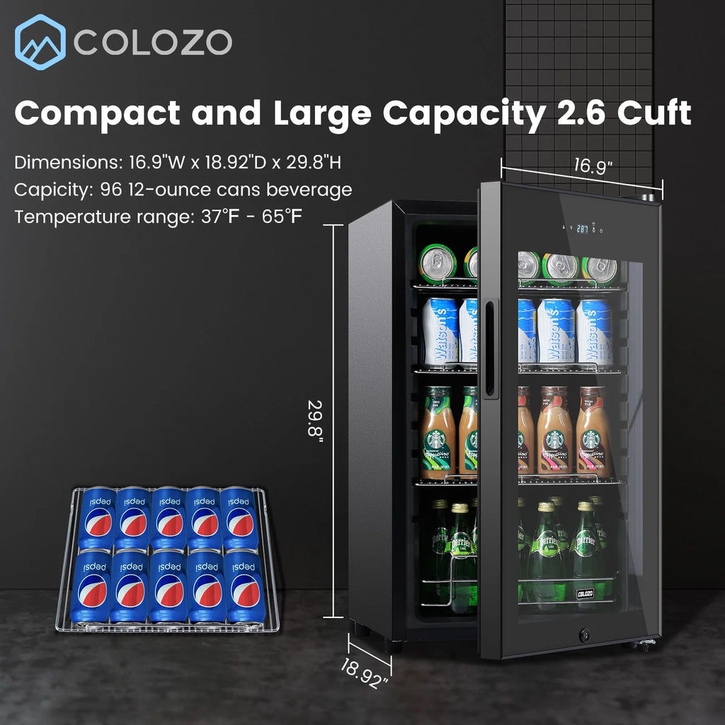 Black 96 Cans Beverage Refrigerator with Glass Door Q499