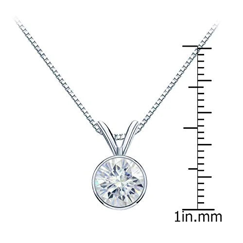 Platinum Bezel-set Solitaire Moissanite Pendant Necklace 16 to 18-inch V172005