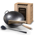 14 inch Hand Hammered Carbon Steel Wok Set with Spatula and Bamboo Brush M85987
