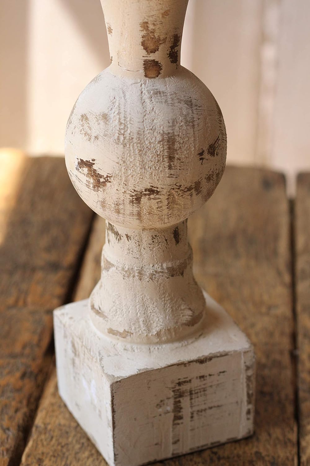 Antique White Wooden Candle Holders Set of 2 L4745