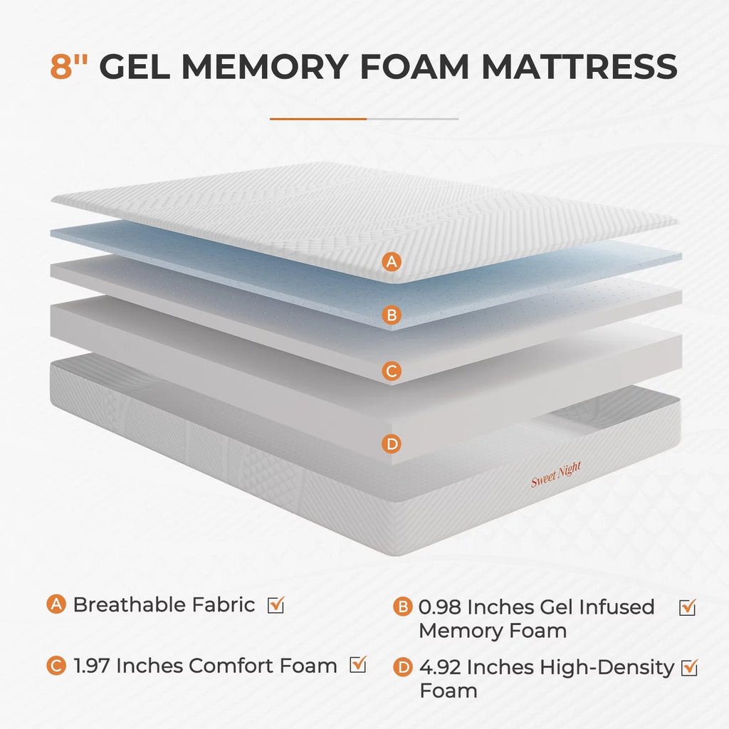 8'' Gel Memory Foam Queen Size Mattress V48301