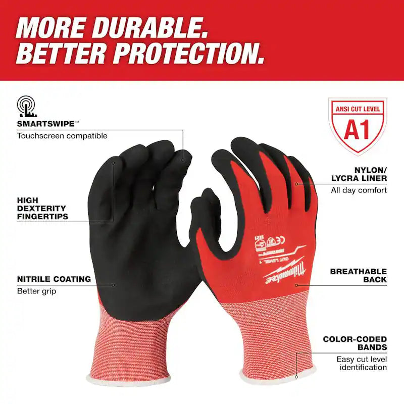 Red Nitrile Level 1 Cut Resistant Work Gloves 4-Pack W303592