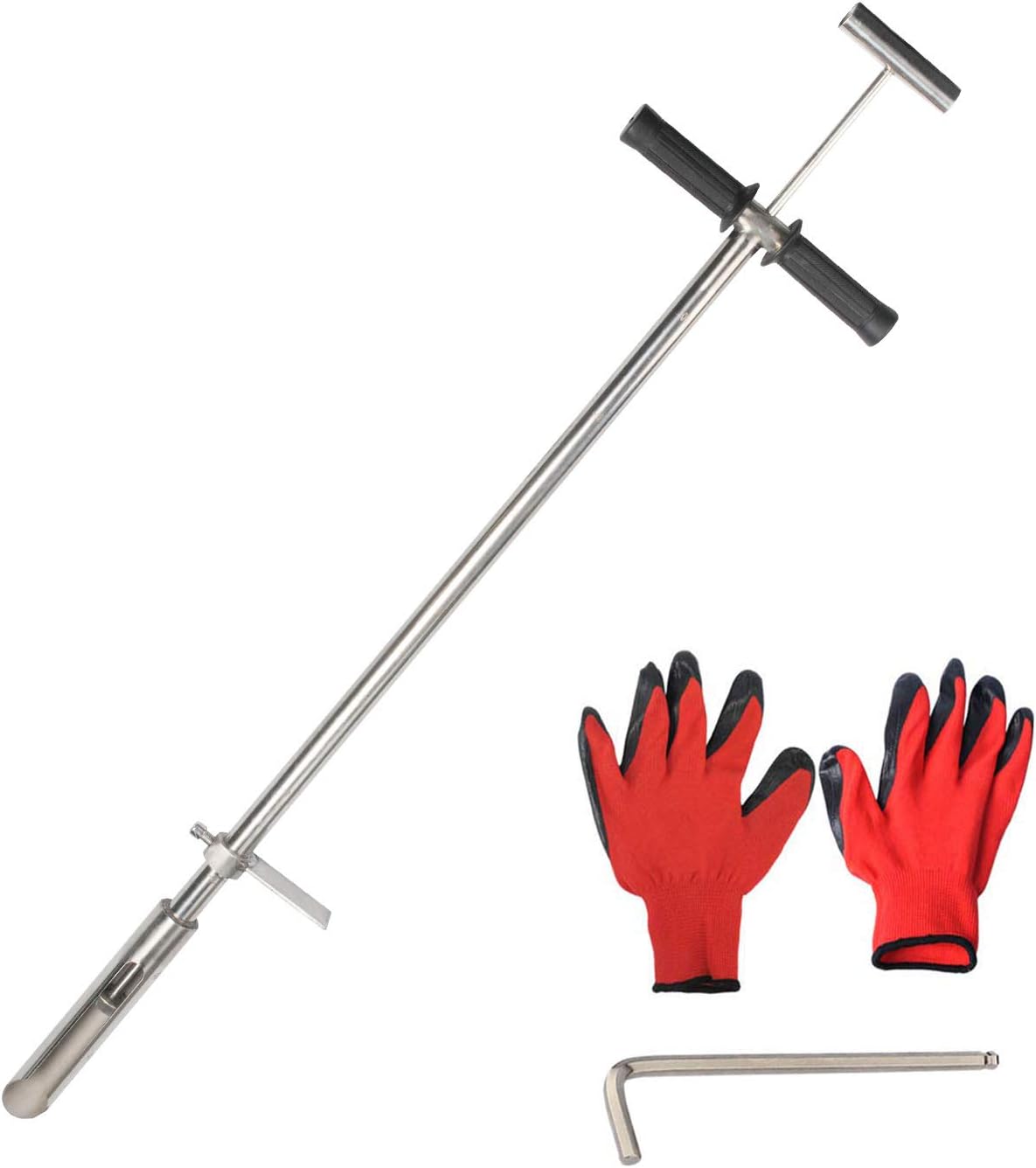 40" Soil Sampler Probe Rod with Sample Ejector, 304 Stainless Step Tube with Foot Pedal T-Style Handle Z4486