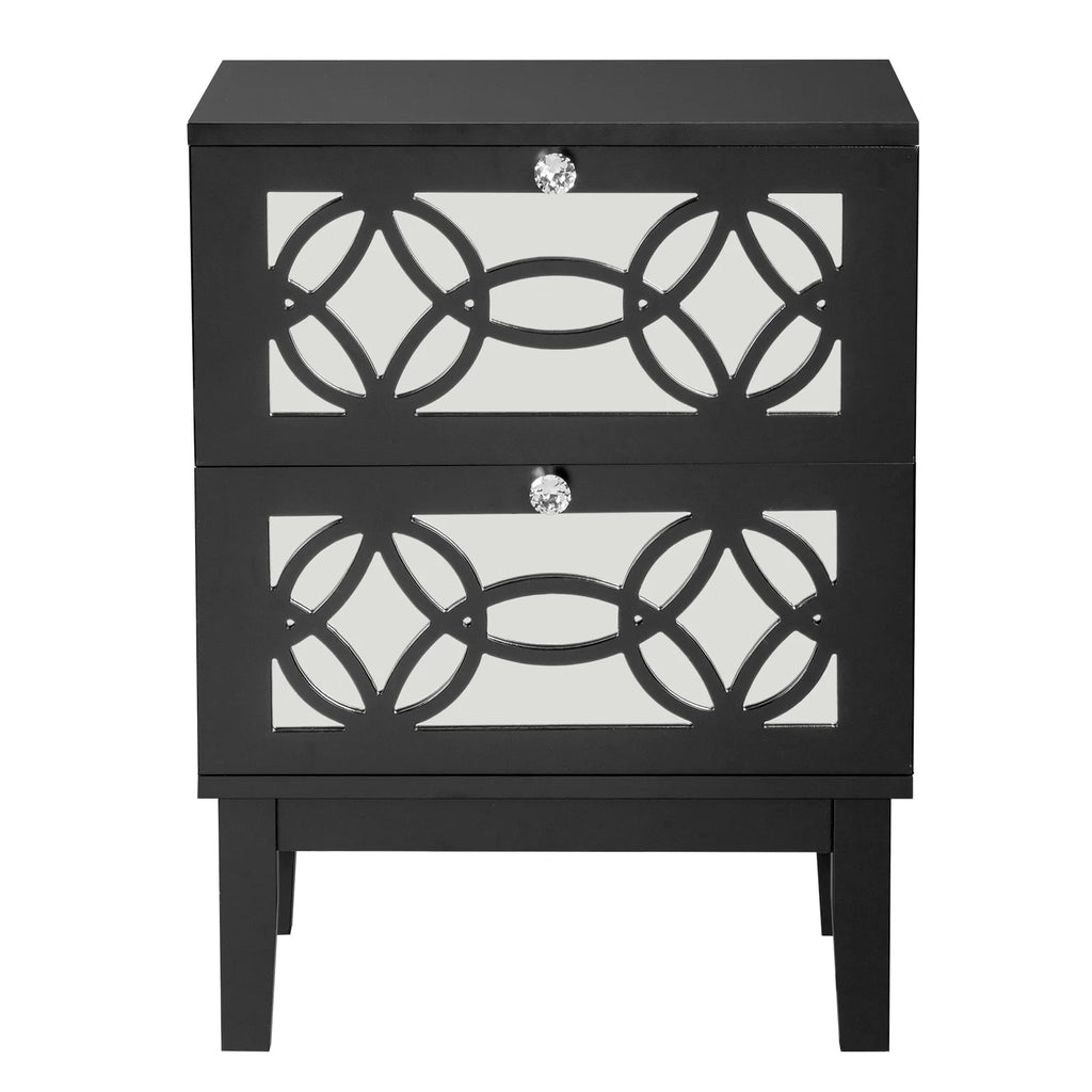 Black Modern Bedside Table with Storage Drawers and Smoked Mirror Q5613