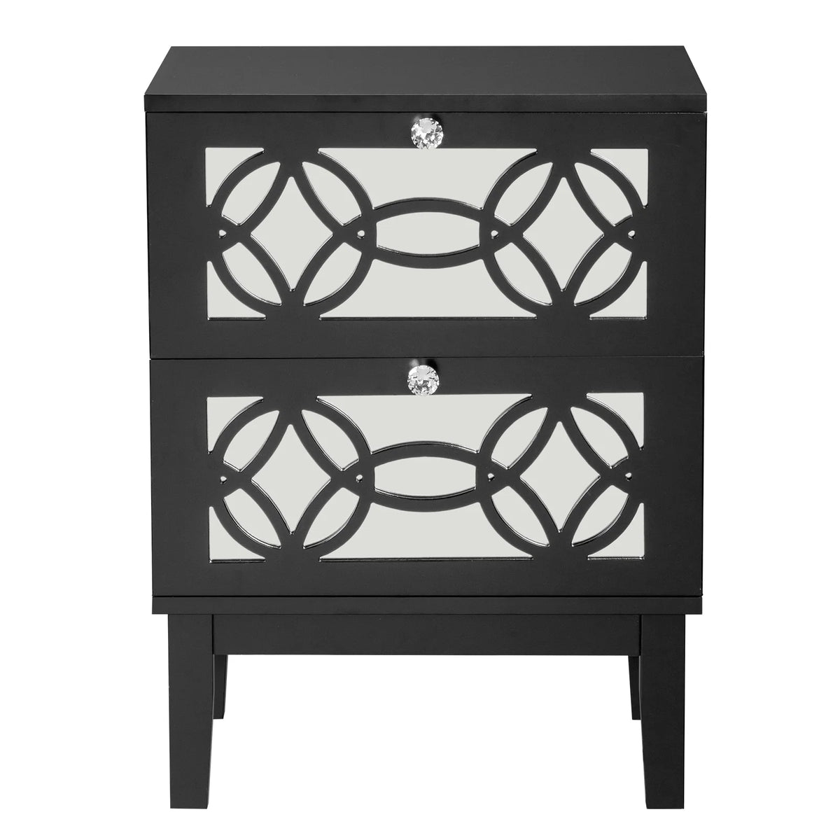 Black Modern Bedside Table with Storage Drawers and Smoked Mirror Q5613