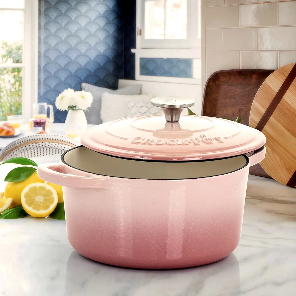 2 Piece 5 Quarts Enameled Cast Iron Dutch Oven Blush Pink I65865