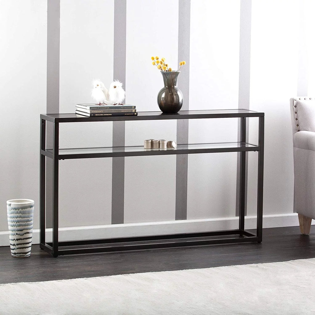 Black Metal Console Table with Glass Shelf L690316