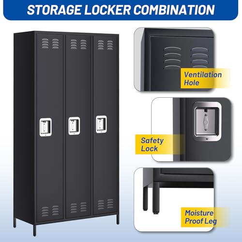 9 Door Metal Storage Cabinet with 27 Hooks and 9 Shelves, Black B811371