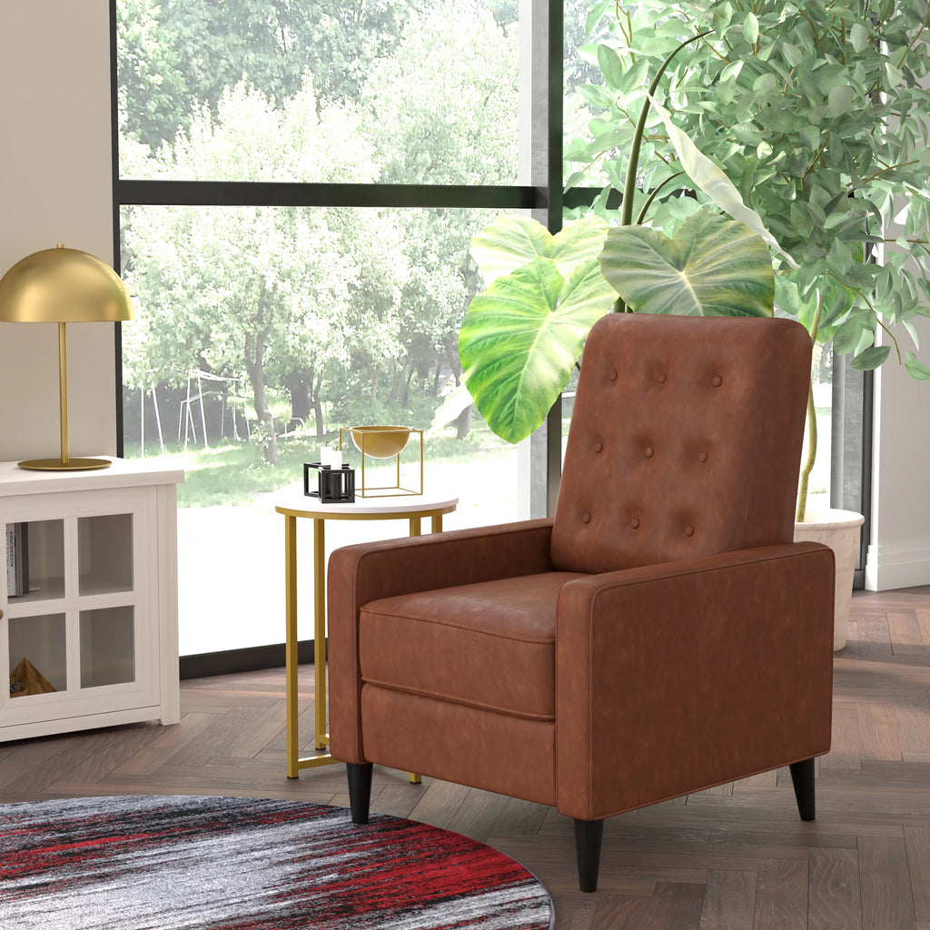 Cognac Brown Faux Leather Recliner with Wooden Legs V642459