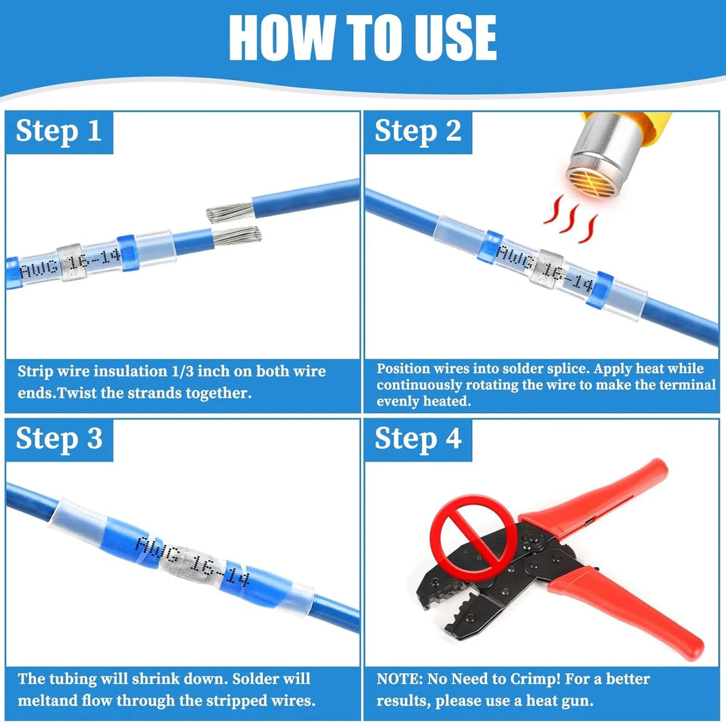 300PCS Self Soldering Heat Shrink Wire Connectors 26-8 AWG Waterproof Insulated Butt Splice Wire Terminals L5427