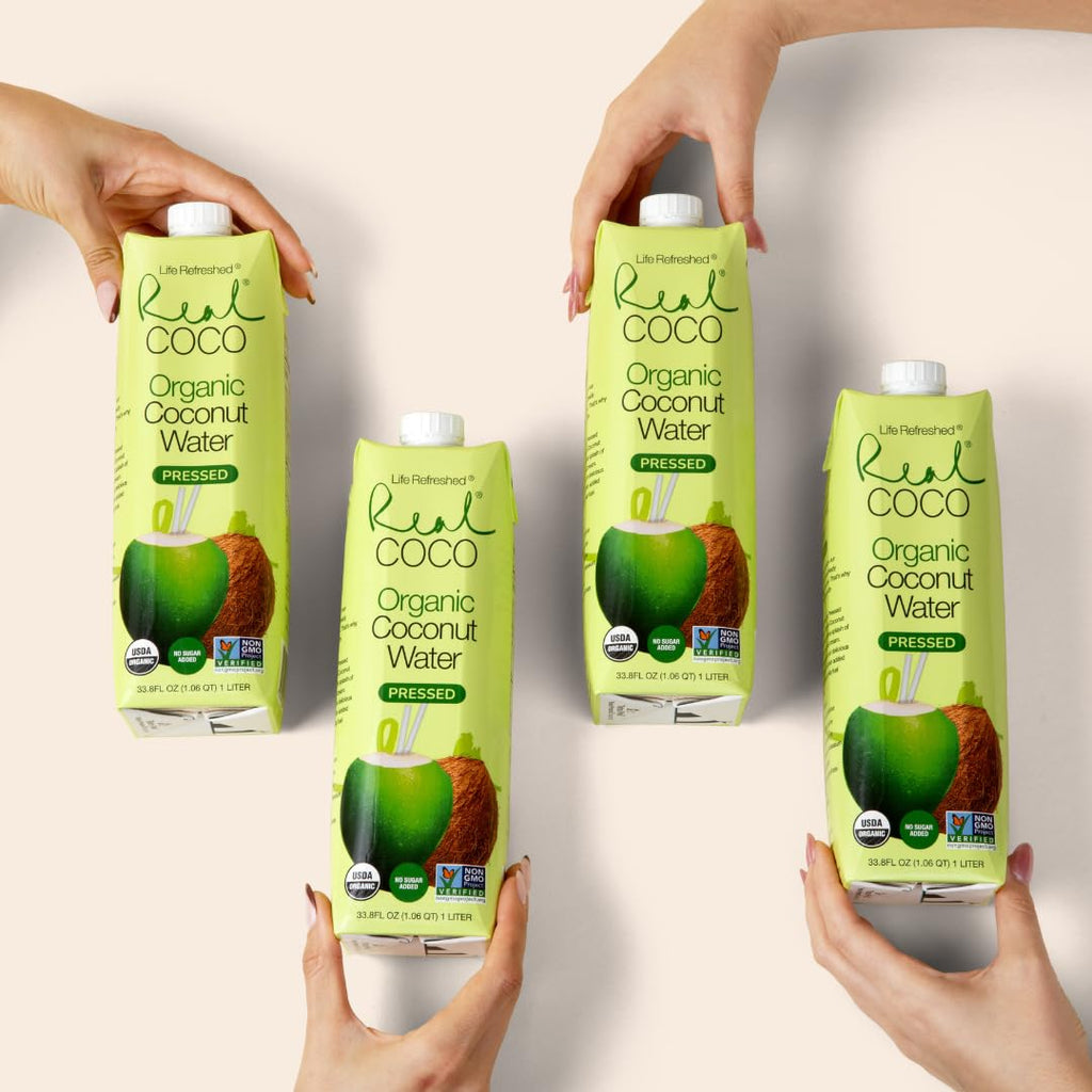 Organic Pressed Coconut Water (6-Pack 1L), No Sugar Added E887260