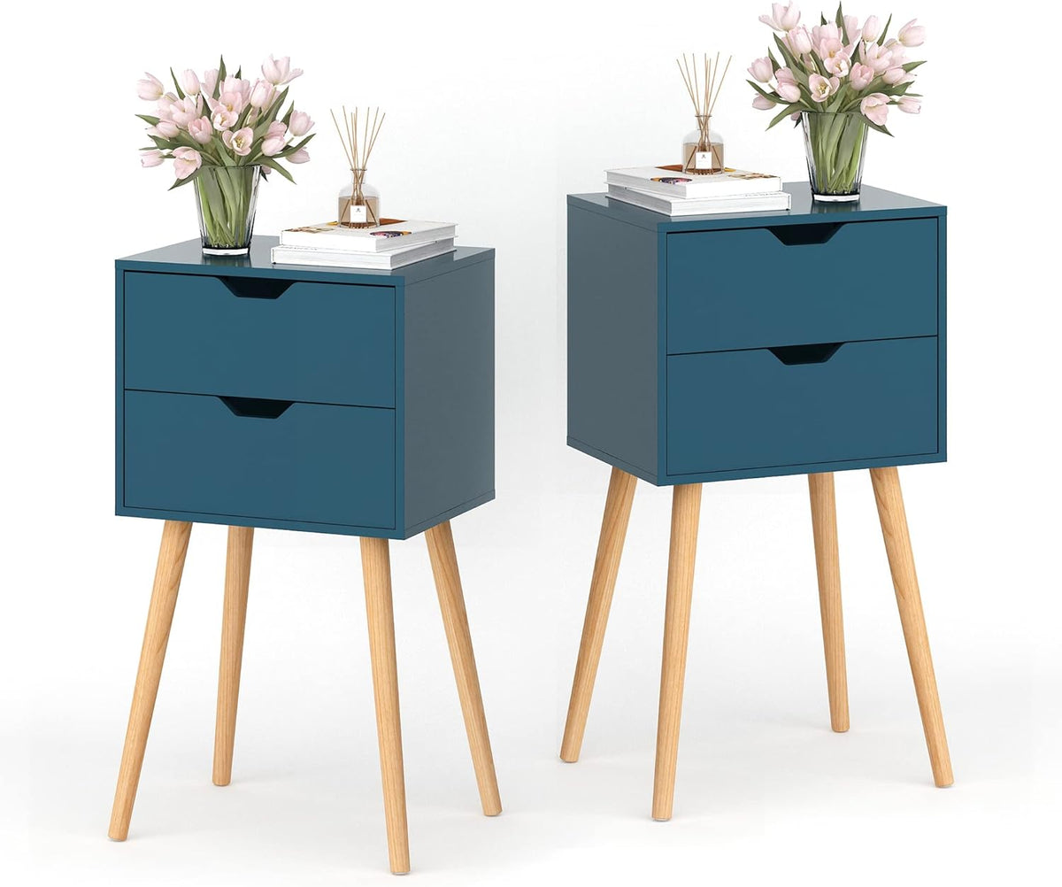 Set of 2 Blue 2 Drawer Wood Nightstand O499677