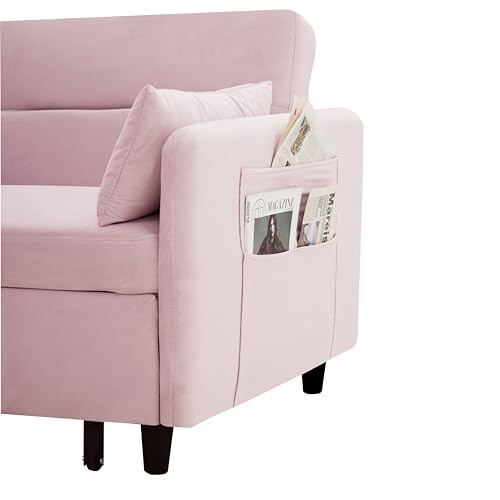 Gray Velvet Convertible Sofa Bed with Pull-Out Bed I977