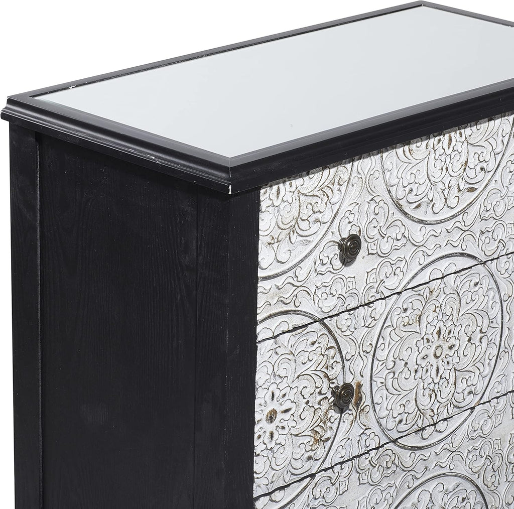 Black White 3 Drawer Wood and Metal Cabinet D91605