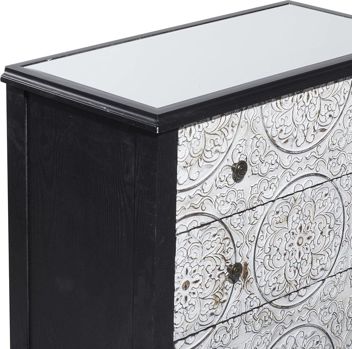 Black White 3 Drawer Wood and Metal Cabinet D91605