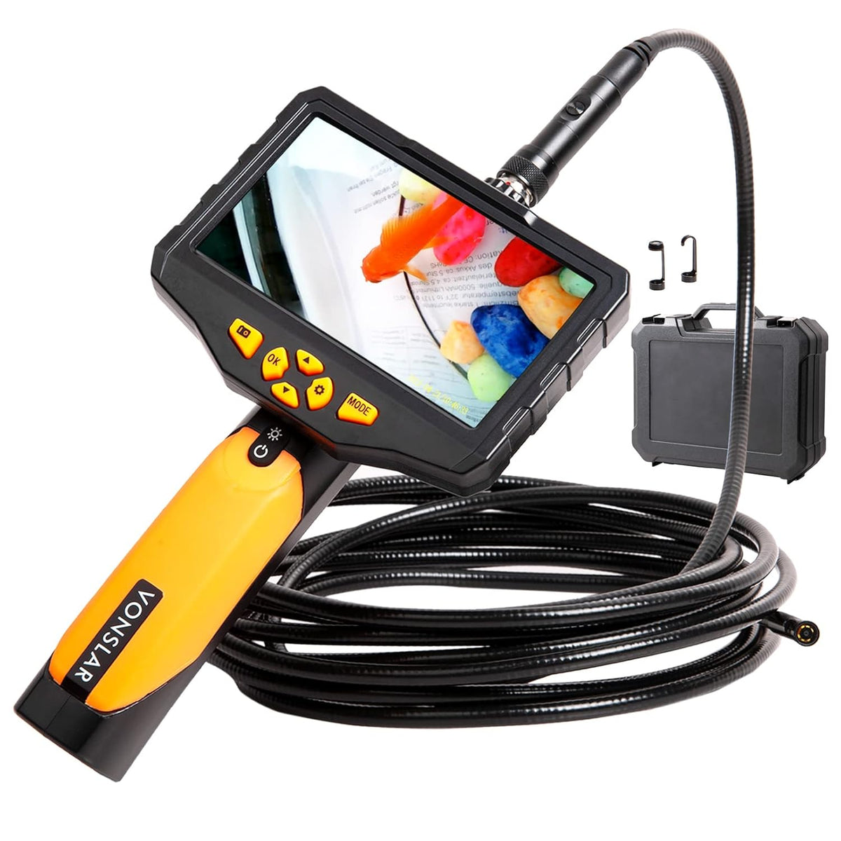 Triple-Lens Borescope Inspection Camera with Light, 1080P HD 7.9mm IP67 Waterproof, 16.4Ft Cable, 5 IPS Screen N39071