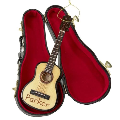 Wooden Guitar Christmas Ornament Acoustic Instrument with Case Holiday Tree Decoration B77951